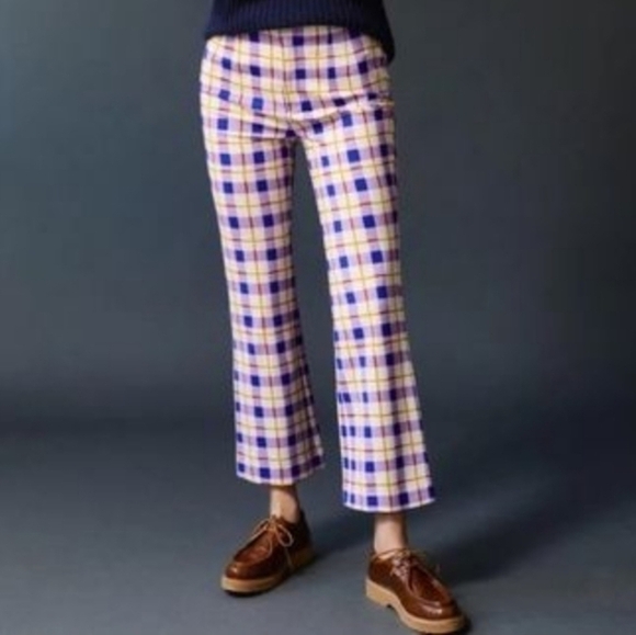 NWT Maeve by Anthropologie Susanna Cropped Flare Plaid Pants Size Medium Petite - Picture 2 of 7